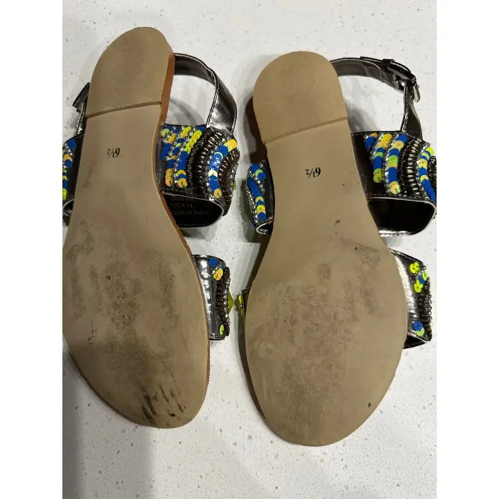 Naughty Monkey Silver Embellished Sandals Beaded Sequins Multicolor Resort 6 1/2 - Picture 8 of 10